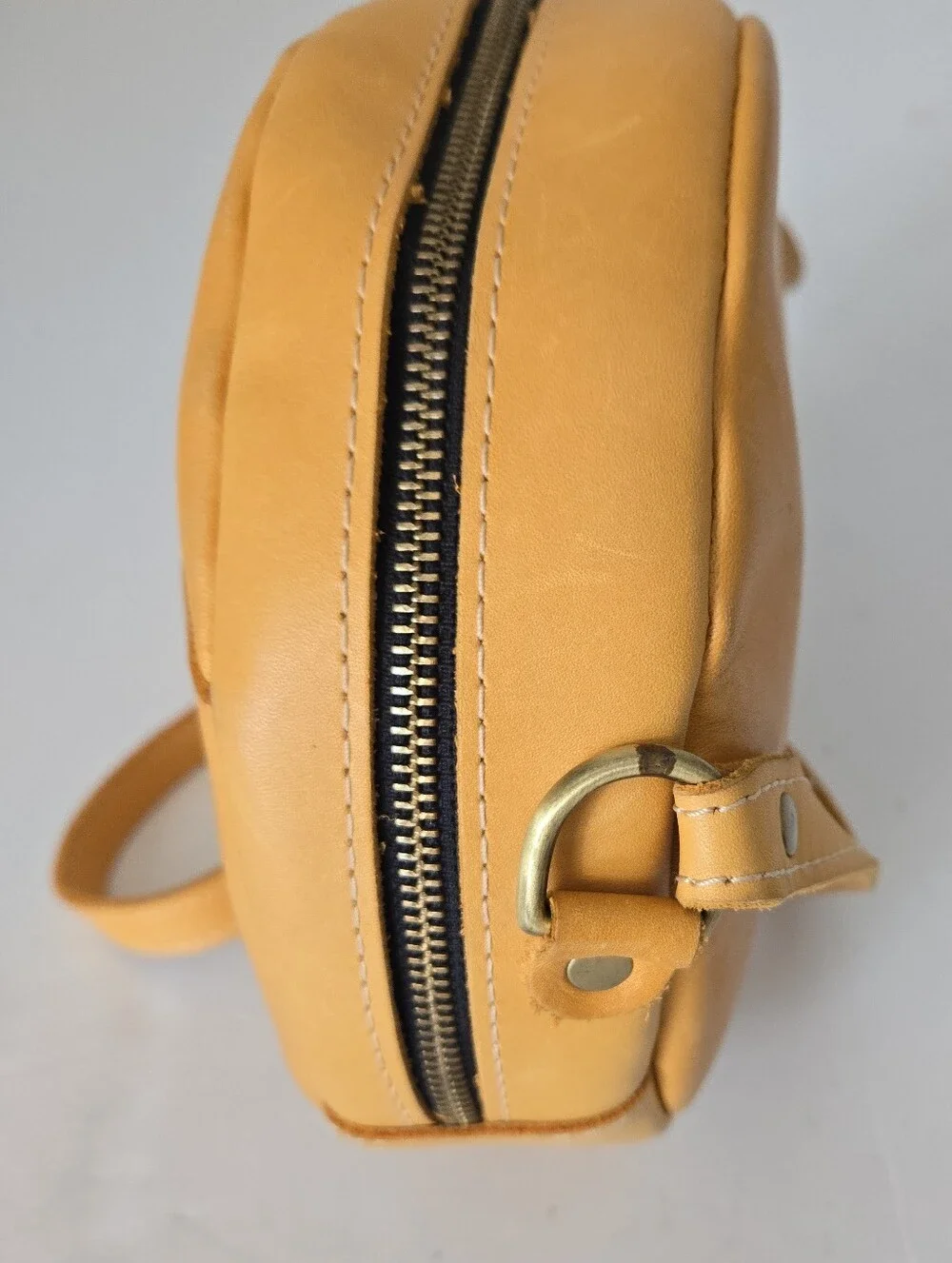 Portland Leather Round Crossbody in Yellow Tan 9”